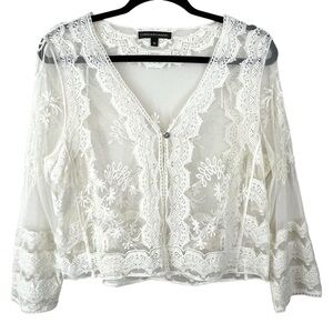 Chris McLaughlin Mesh Embroidered Lace Cream Topper Shrug Sz. Medium Cottagecore